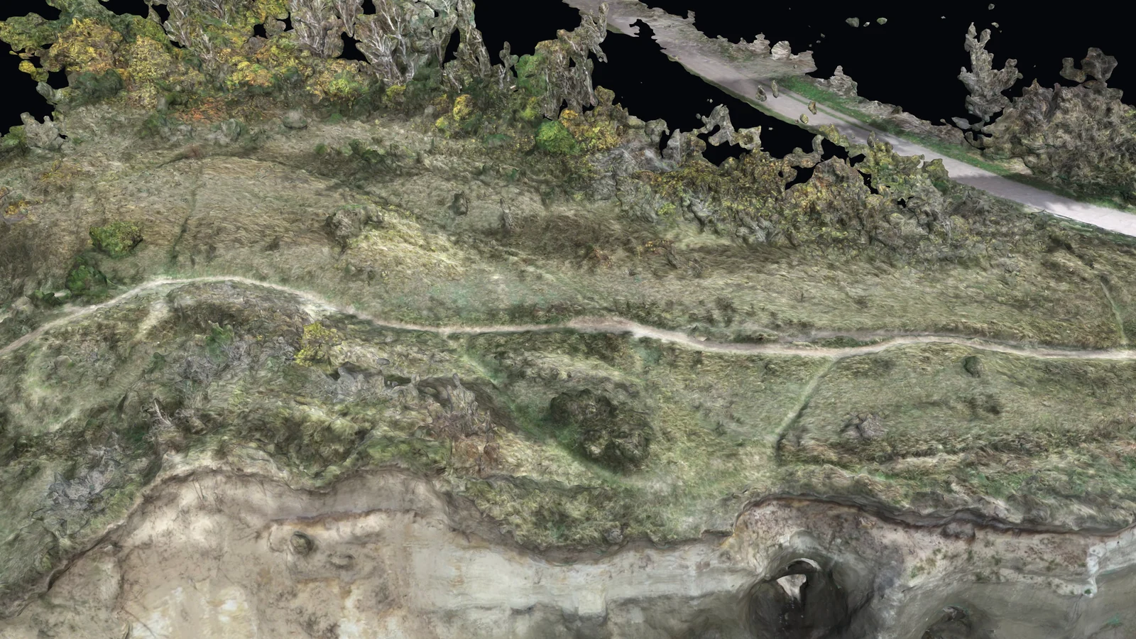 The reconstruction of the same site rendered from the same camera position.