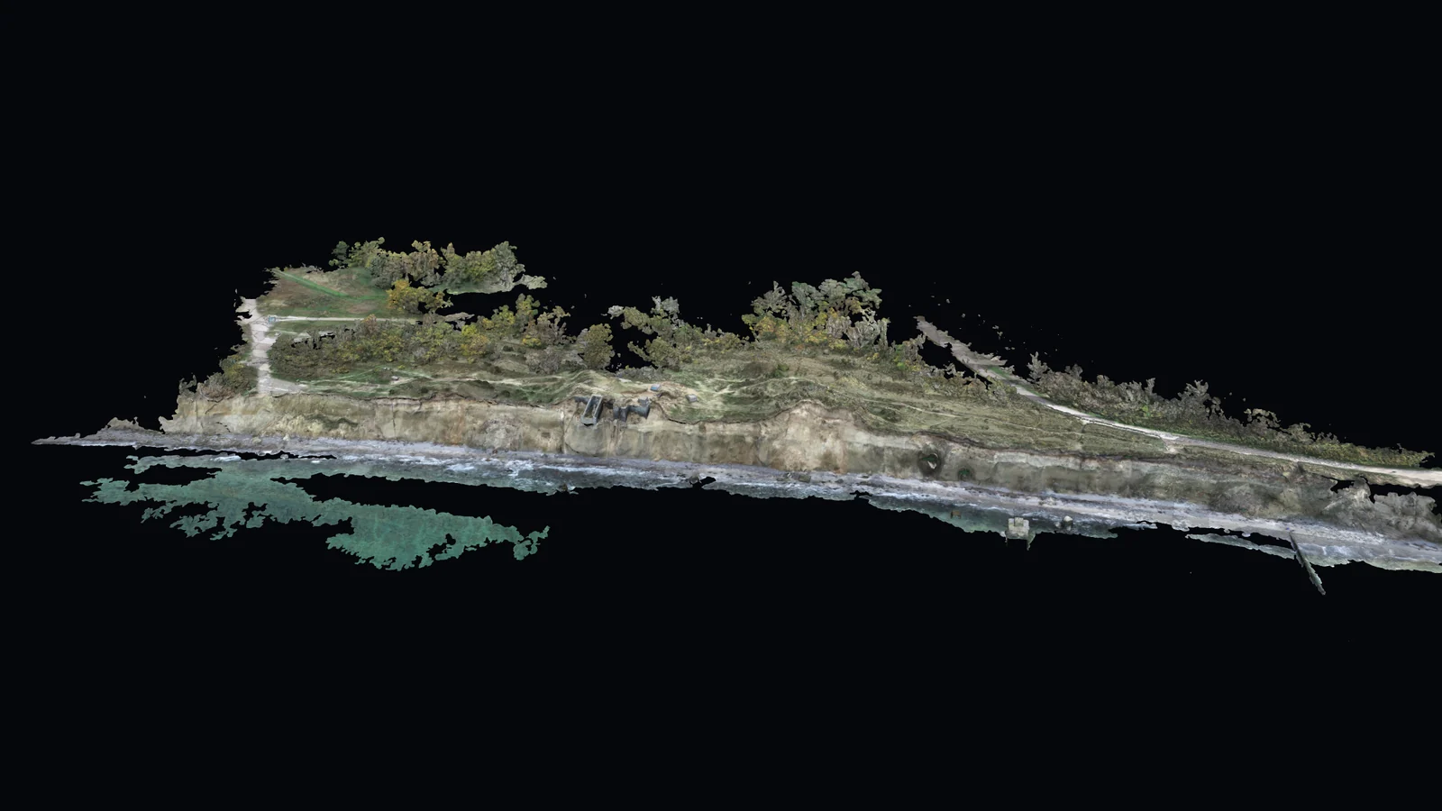 The same site again as continuous shaded geometry with the photographs wrapped onto it.